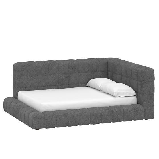 Modern Grey Upholstered Corner Bed with Cushioned Frame