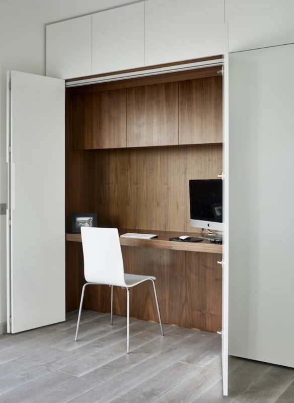 Modern Hidden Home Office Desk with Wood Paneling