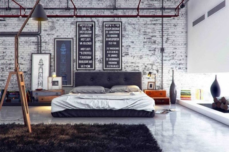 Modern Industrial Bedroom with Stylish Wall Art