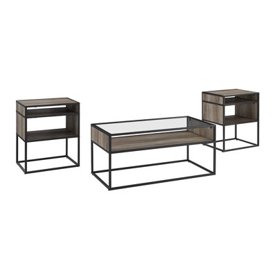 Modern Industrial Wood and Metal Living Room Set