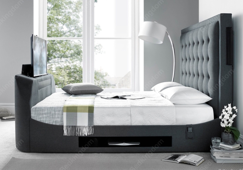 Modern Kaydian Titan Fabric Bed Frame with TV