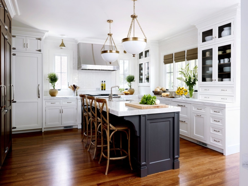 Modern Kitchen with Contrasting Island and White Cabinets