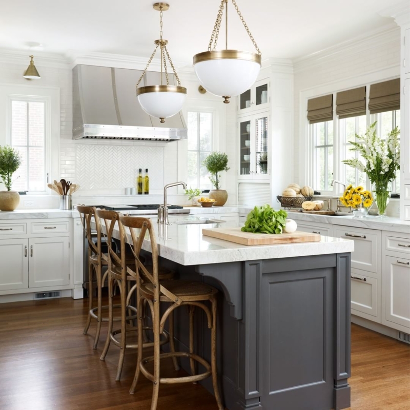 Modern Kitchen with Contrasting Island and White Cabinets