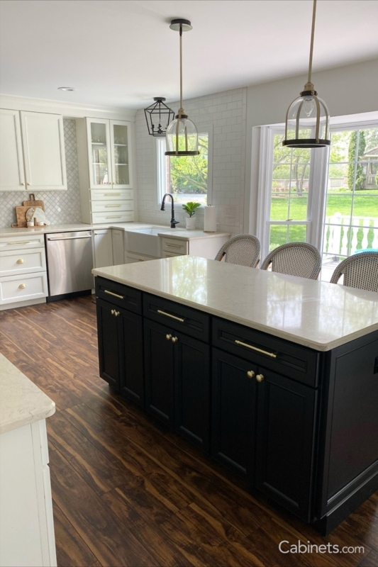 Modern Kitchen with Ebony Island and Alabaster Cabinets