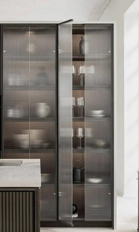 Modern Kitchen with Fluted Glass Cabinet Doors