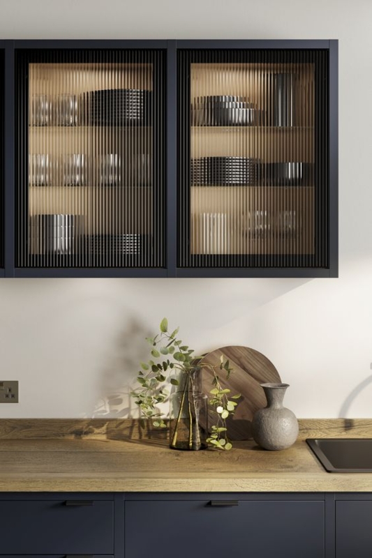 Modern Kitchen with Fluted Glass Cabinet Doors