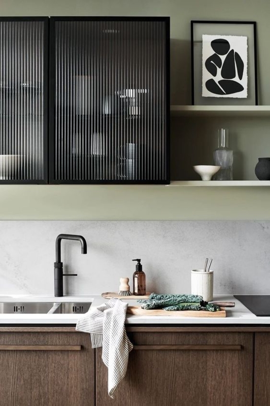 Modern Kitchen with Fluted Glass Cabinets