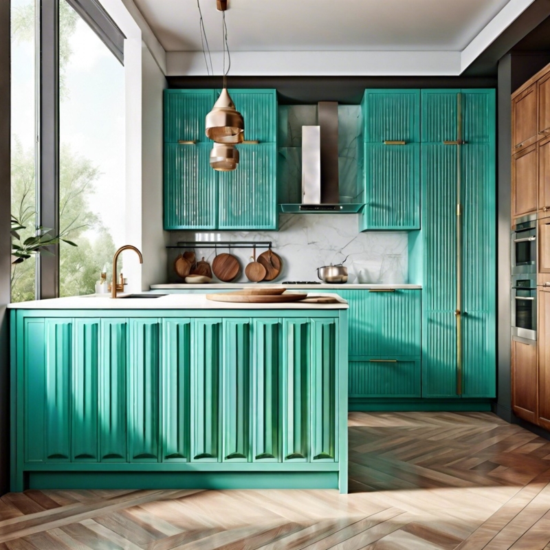 Modern Kitchen with Vibrant Fluted Glass Cabinets