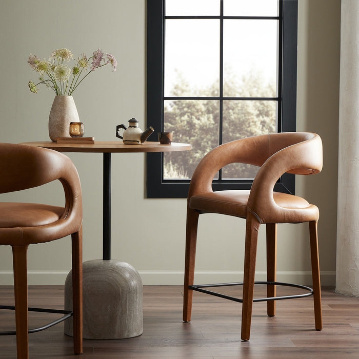 Modern Leather Bar Stools with Curved Design