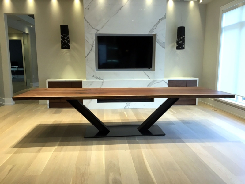 Modern Live Edge Black Walnut Dining Table with Steel Base