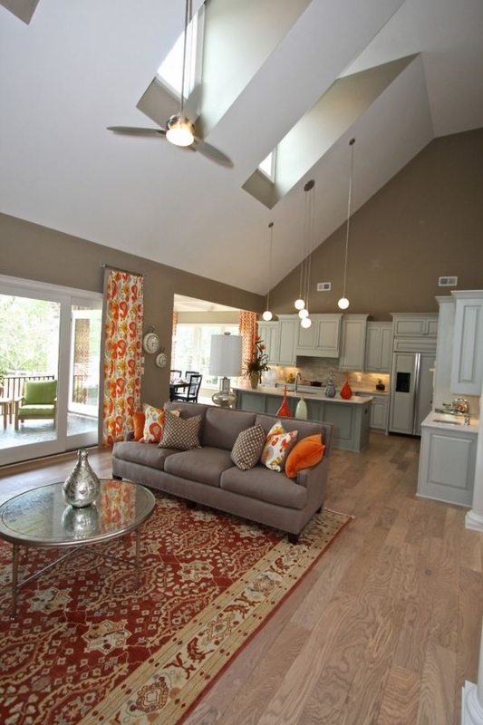 Modern Living Room with Cathedral Ceiling Design