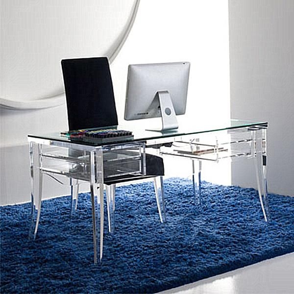 Modern Lucite and Glass Desk with Black Chair