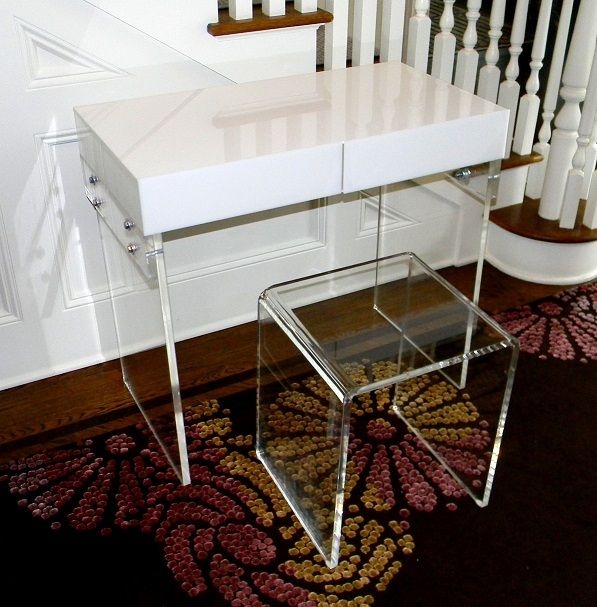 Modern Lucite Vanity Desk with Clear Acrylic Stool