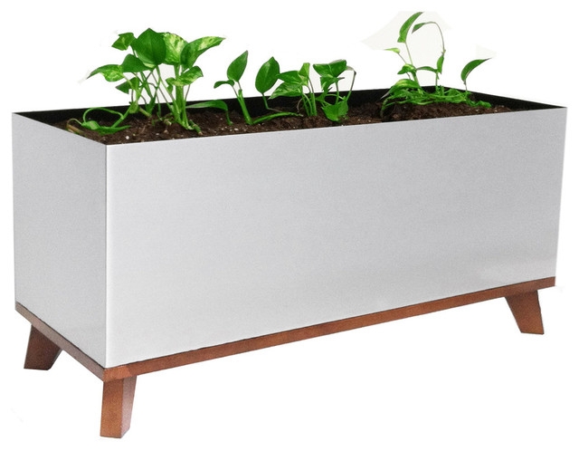 Modern Madeira Rectangle Indoor Planter with Wooden Legs