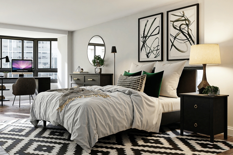 Modern Masculine Bedroom with Black and White Accents