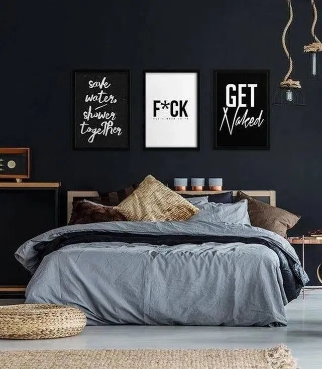 Modern Masculine Bedroom with Bold Black Wall Art