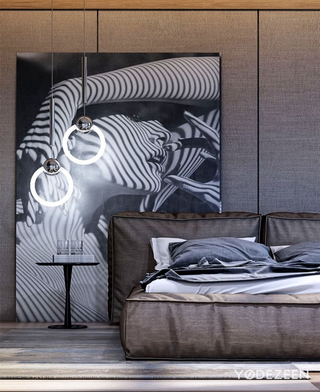 Modern Masculine Bedroom with Striking Wall Mural