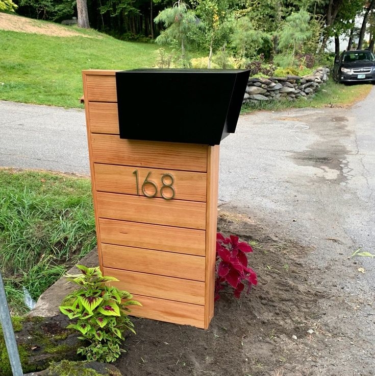 Modern Mid Century Wooden Mailbox with Black Top