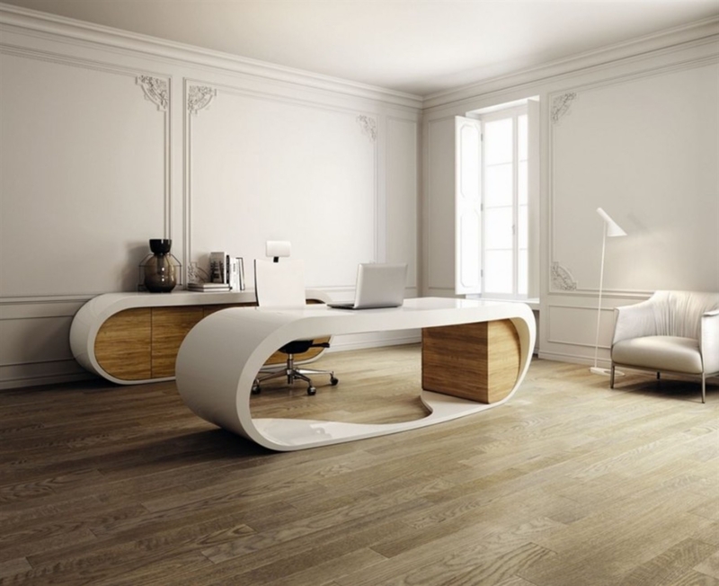 Modern Minimalist Home Office with Curved Desk