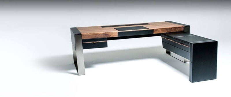 Modern Minimalist Wood and Metal Executive Desk