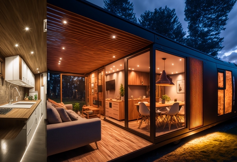 Modern Mobile Home with Warm Wood Siding