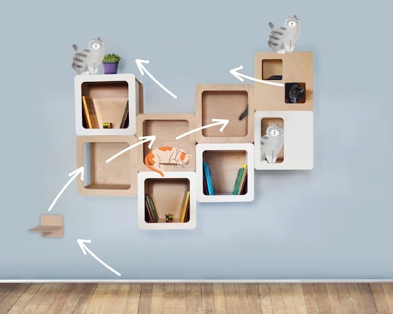 Modern Modular Wall Shelves for Cats and Books
