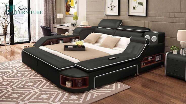 Modern Multifunctional Smart Bed with Bluetooth Speakers