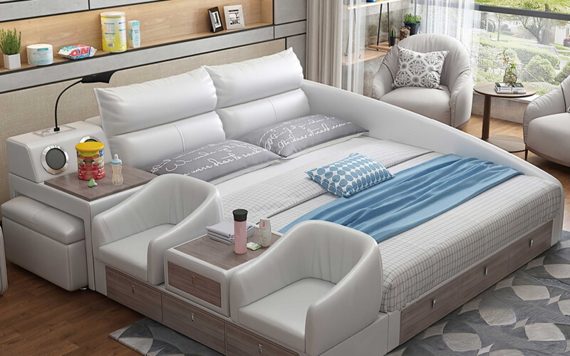 Modern Multifunctional Smart Bed with Seating