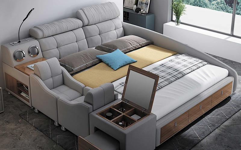 Modern Multifunctional Smart Bed with Storage and Seating