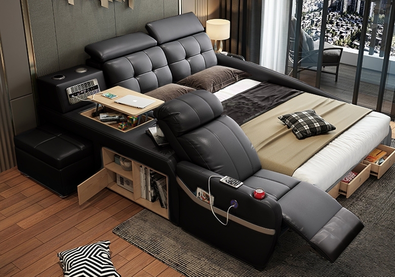 Modern Multifunctional Smart Leather Bed Design