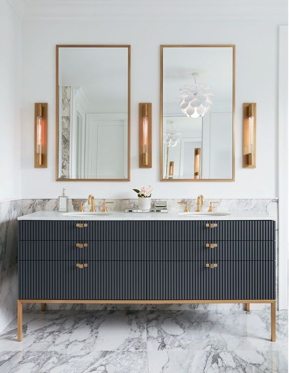 Modern Navy Blue Fluted Bathroom Vanity Design