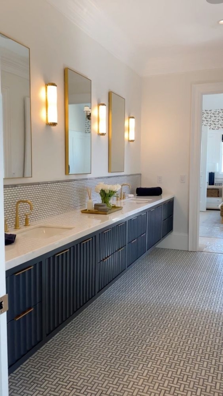 Modern Navy Blue Fluted Double Vanity Bathroom