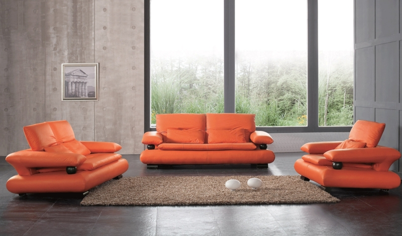 Modern Orange Leather Living Room Furniture Set