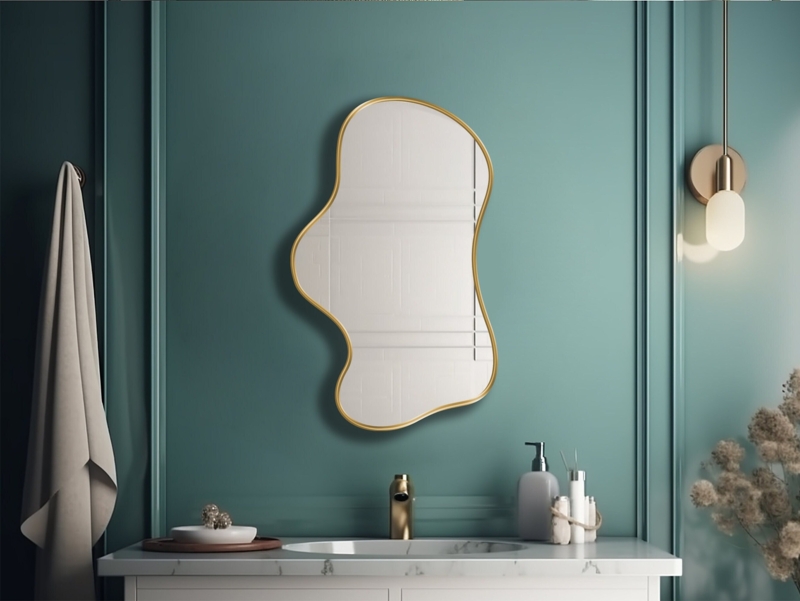Modern Organic Shaped Gold Framed Wall Mirror