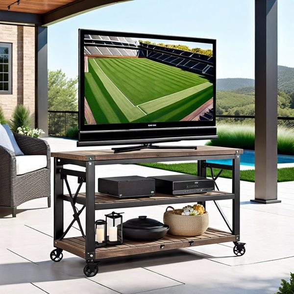 Modern Outdoor TV Cabinet with Storage Shelves