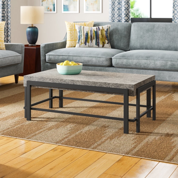 Modern Quartz Coffee Table with Black Metal Frame