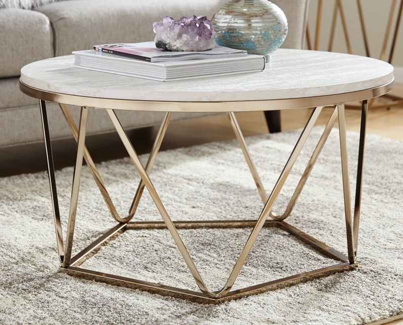Modern Quartz Coffee Table with Gold Metal Frame