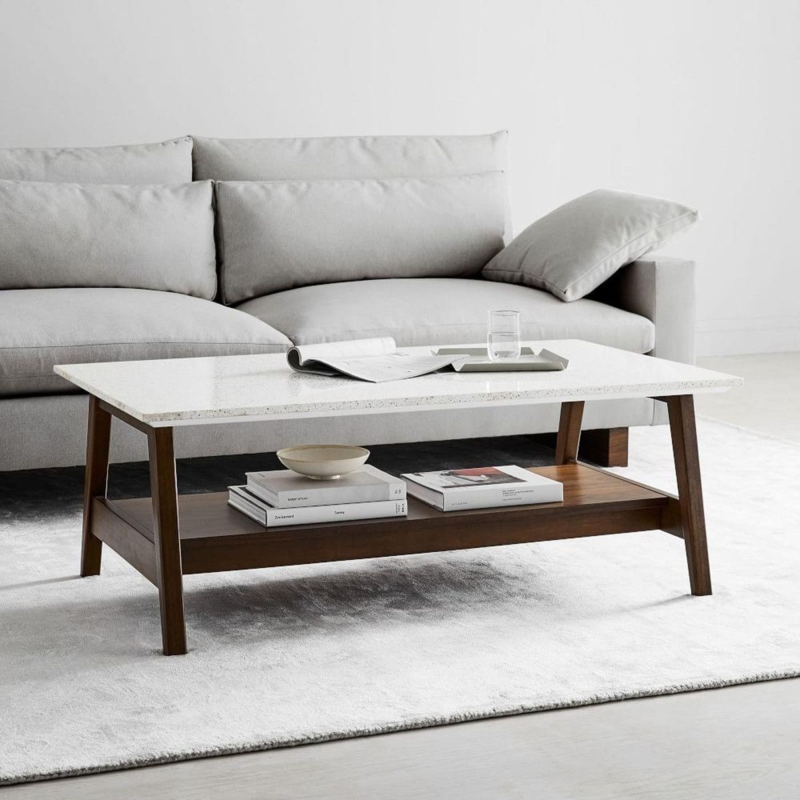 Modern Quartz Coffee Table with Wooden Base