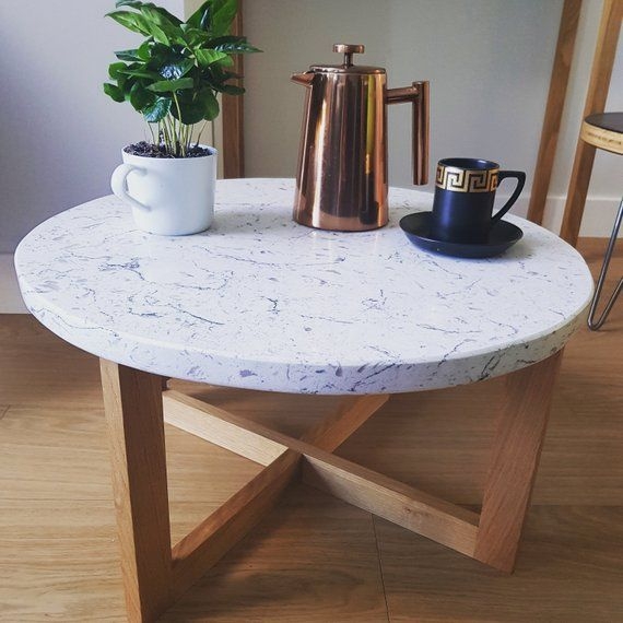 Modern Quartz Coffee Table with Wooden Legs