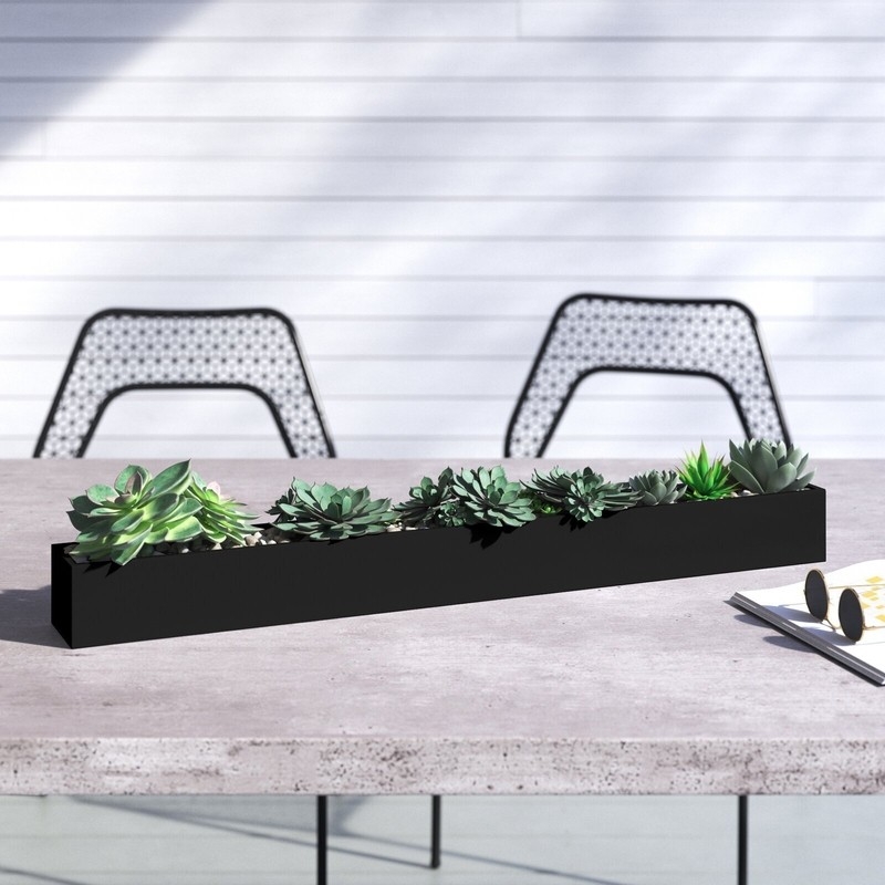 Modern Rectangular Black Planter with Succulents