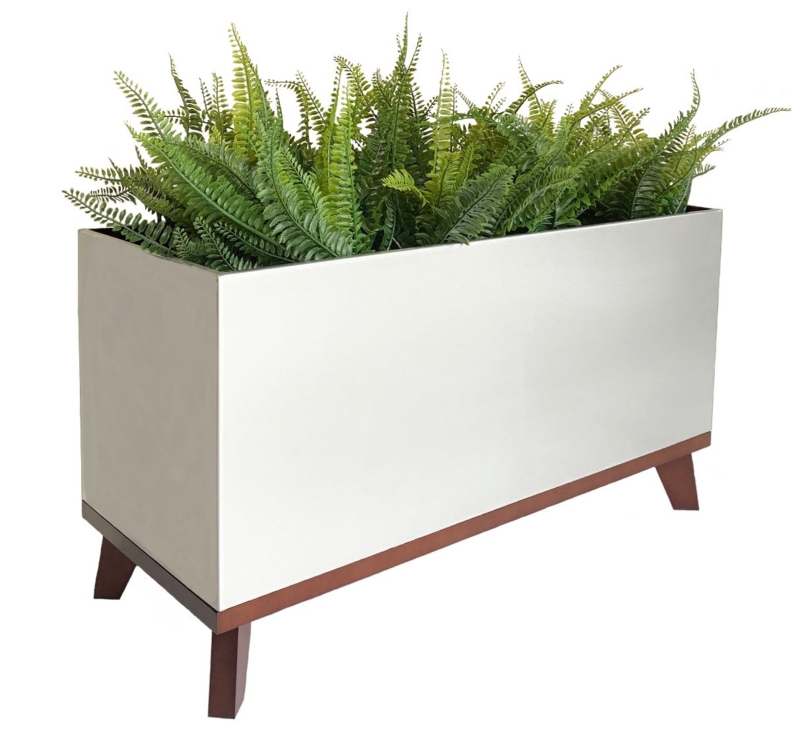 Modern Rectangular Planter with Wooden Base