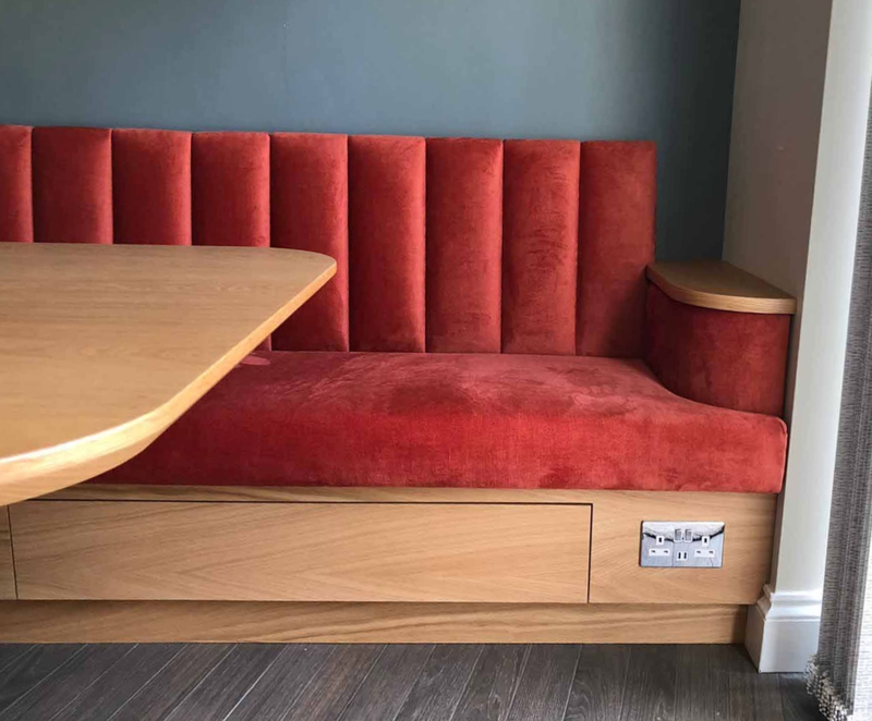 Modern Red Upholstered Banquette Seating Design