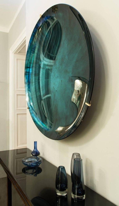 Modern Round Bubble Mirror with Blue Tones