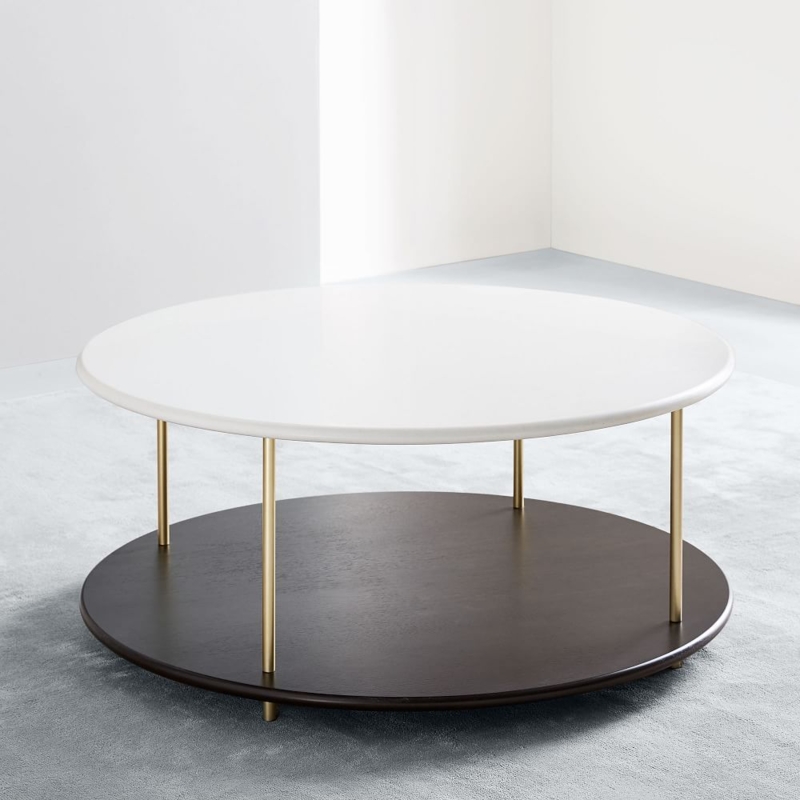 Modern Round Quartz Coffee Table with Brass Accents