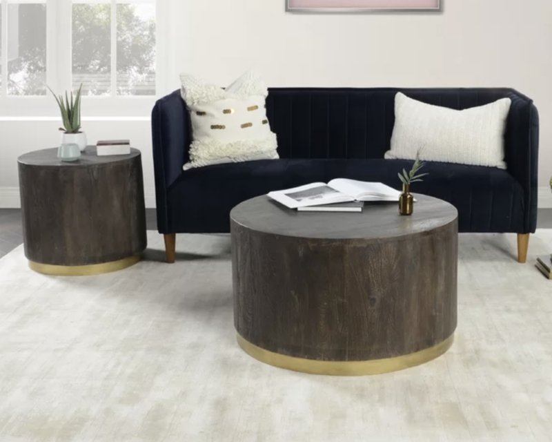 Modern Round Wood Coffee Tables with Brass Base