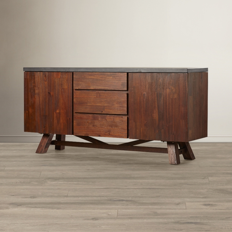 Modern Rustic Wooden Sideboard with Concrete Top