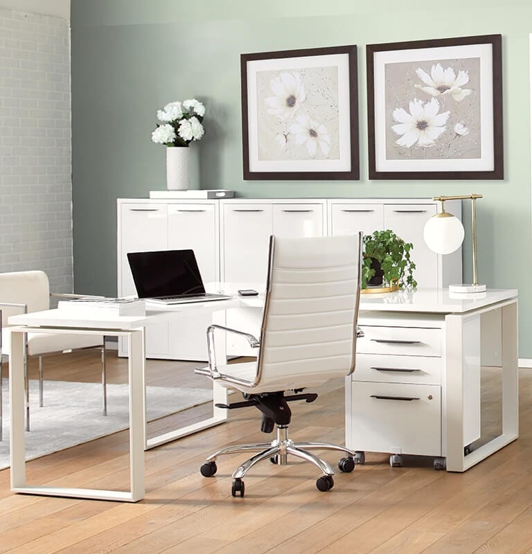 Modern Scandinavian White Office Desk Setup