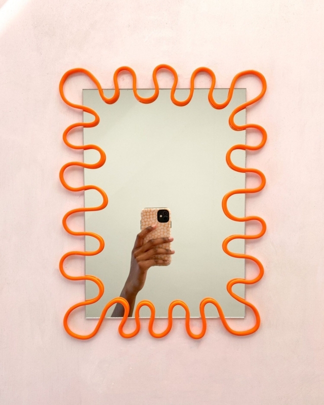 Modern Sculpted Orange Frame Wall Mirror