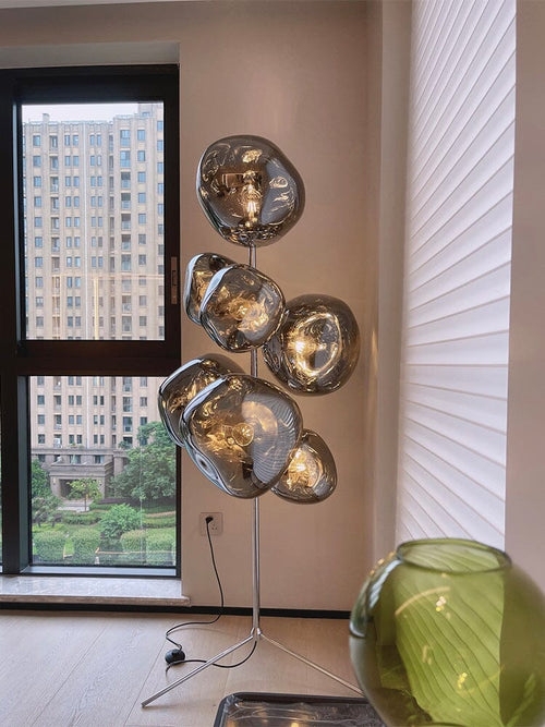 Modern Sculptural Designer Floor Lamp with Metallic Shades