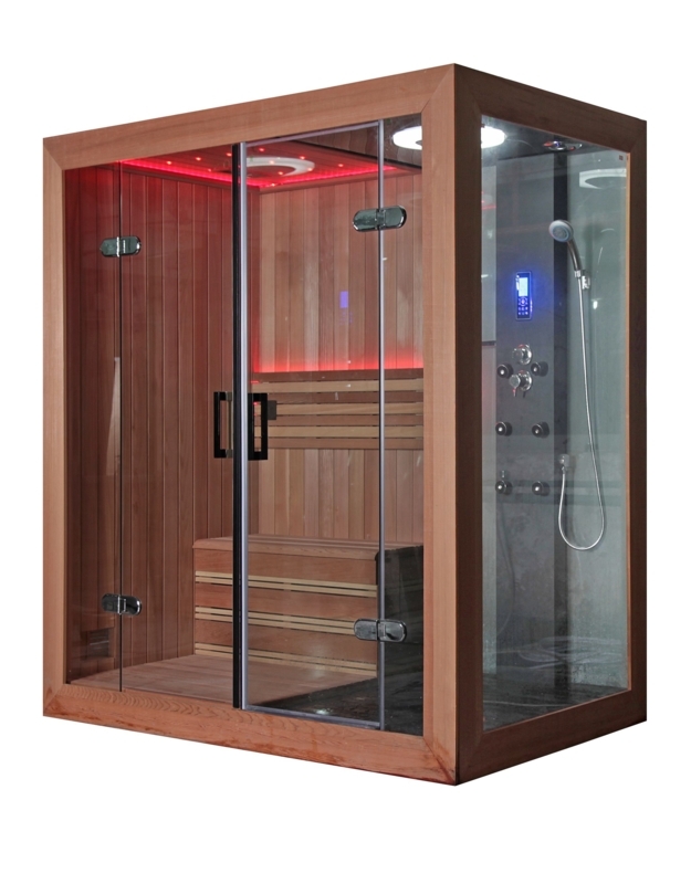 Modern Shower Sauna Combo with Wood and Glass
